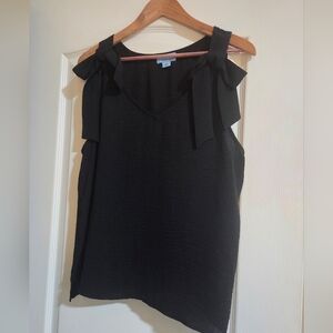 CeCe Black Asymmetrical Tie Front Blouse